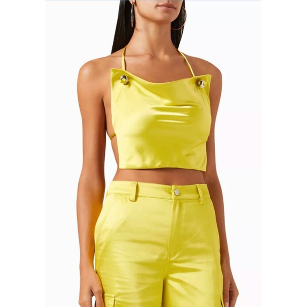 SIMON MILLER Top Size 4 Satin Oso Valley Green Strappy Cropped $245